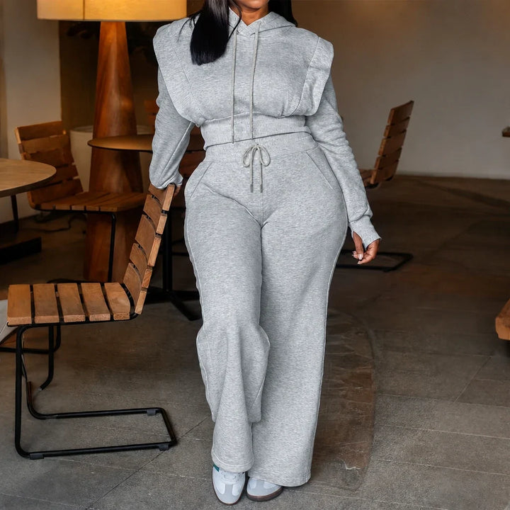 Easewear – Cropped Hoodie And Wide-Leg Sweatpants Set