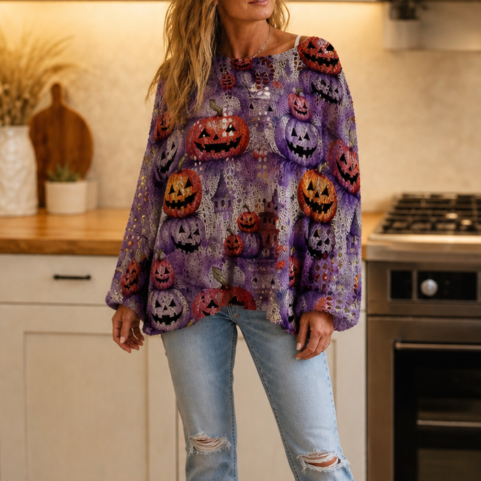 Harvestknit – Pumpkin And Bat Intarsia Knit Sweater