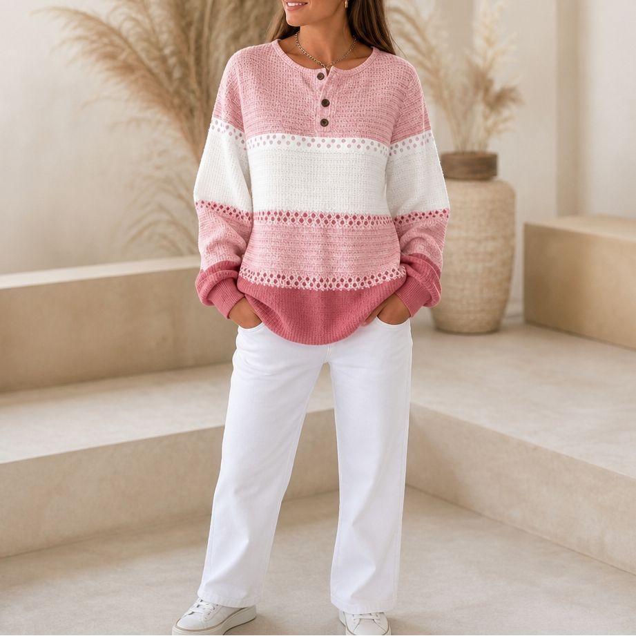 Waffleton – Layered Color-Block Henley Sweater