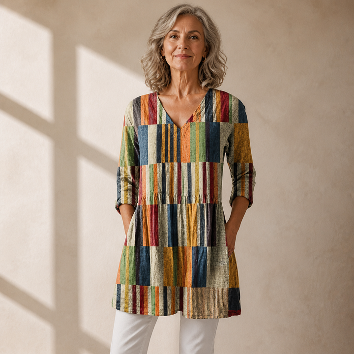 Vivelle – Bold Print V-Neck Pocket Tunic