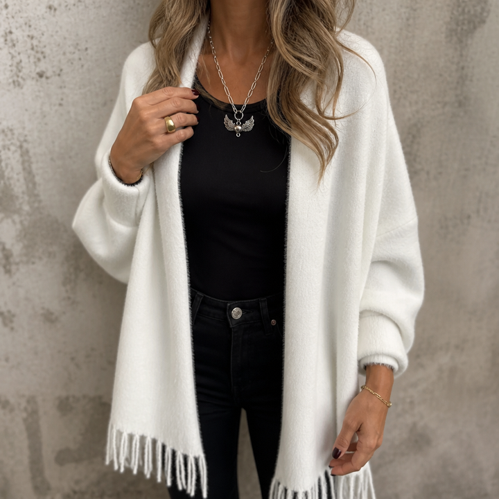 Mantelle – Draped Shawl Collar Open-Front Wool Coat