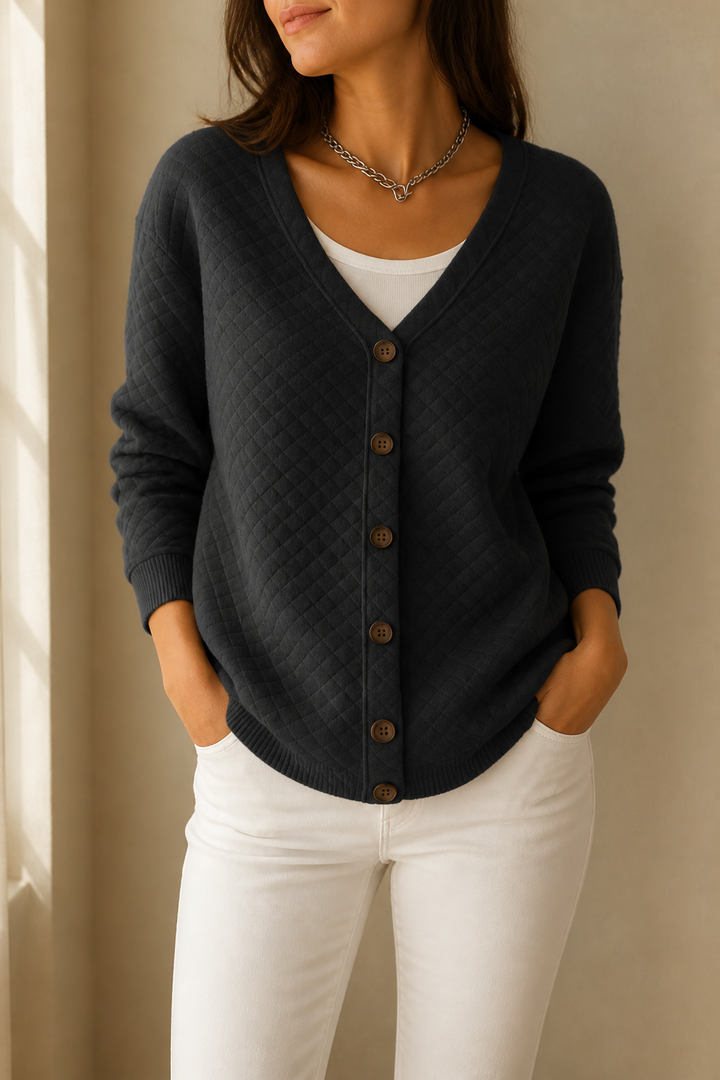 Holdwell – Diamond Quilted Open-Front Cardigan