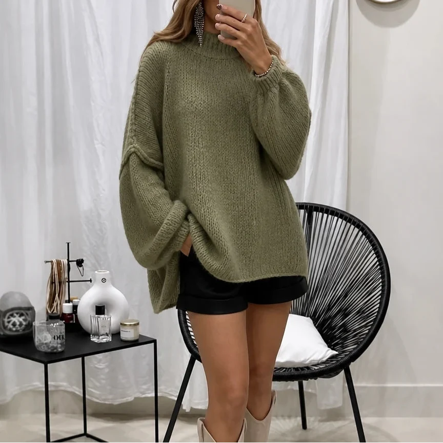 Lunavia – Loose-Fit Mock-Neck Knit Sweater