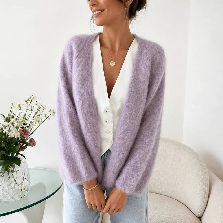 Veluna – Brushed Mohair-Wool-Look Open-Front Cardigan