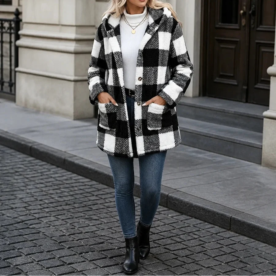 PlaidHaven – Buffalo Plaid Hooded Fleece Coat