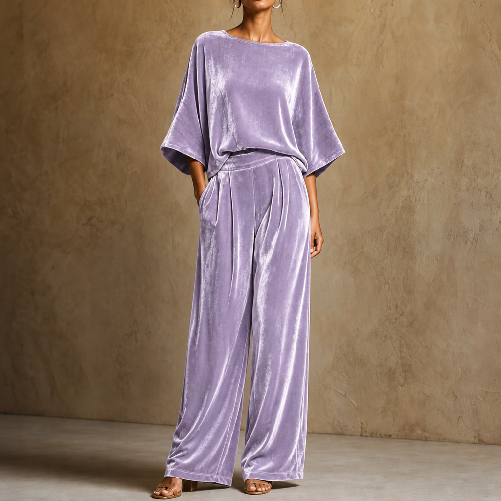 Veloura – Half-Sleeve Top And Wide-Leg Pants Set