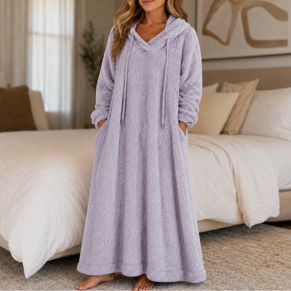 Coziya – Hooded Plush Fleece Maxi Robe Dress