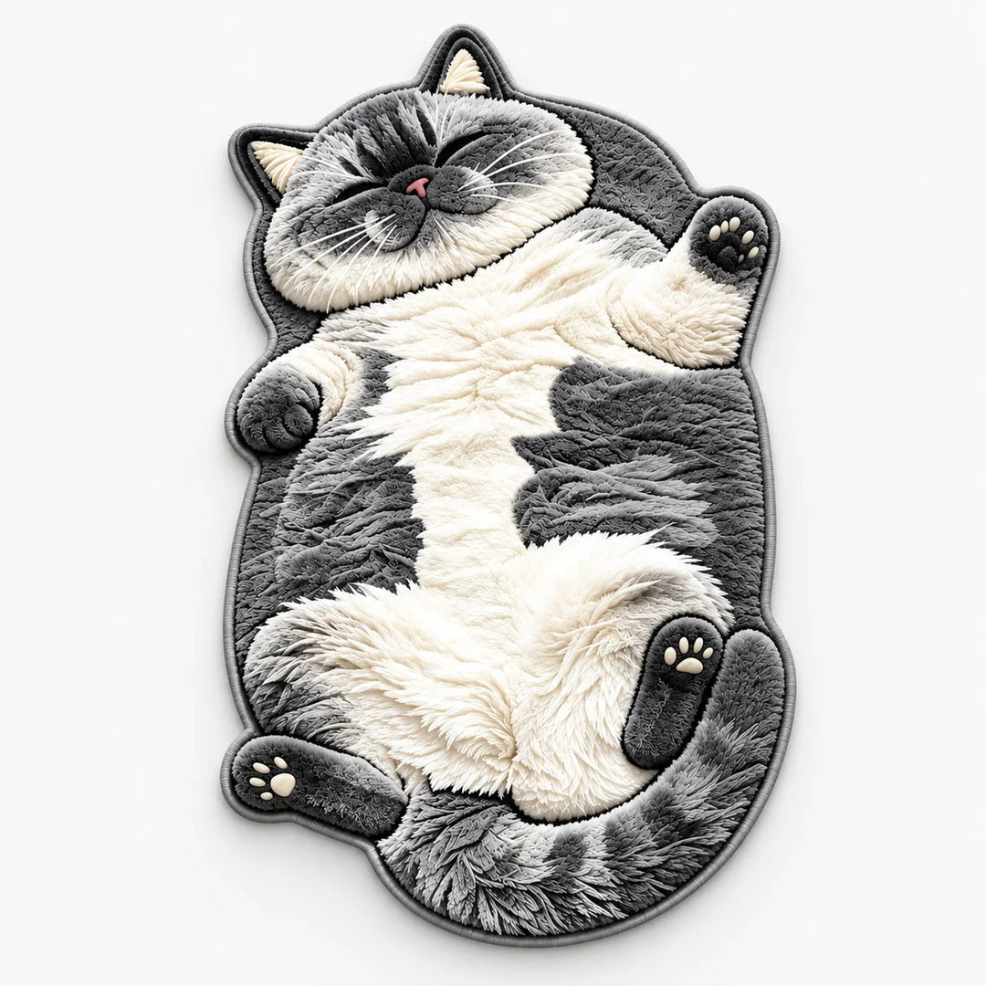 Tabby Tumble – Sleeping Cat-Shaped Plush Area Rug