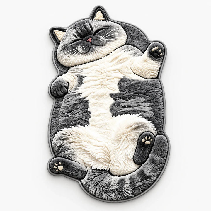 Tabby Tumble – Sleeping Cat-Shaped Plush Area Rug