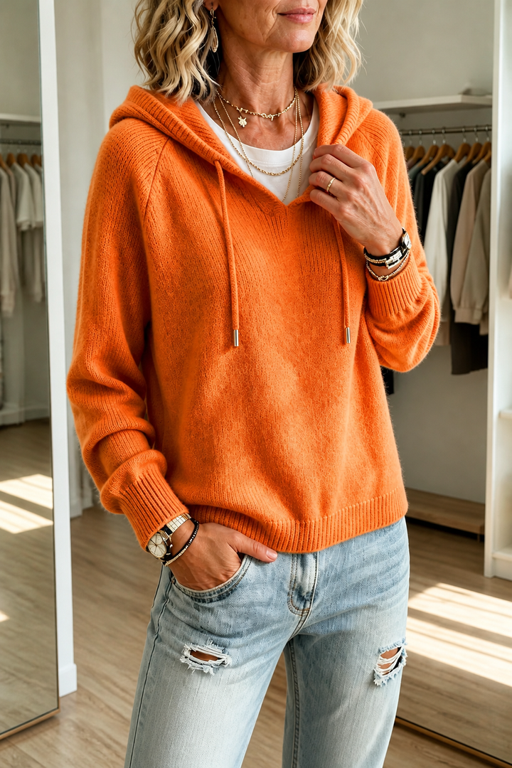 Hushwell – Drawstring Hood Ribbed Knit Pullover