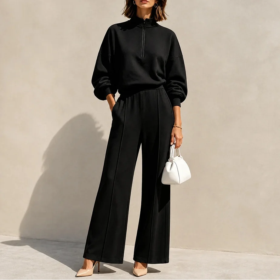 Easeform – Half-Zip Drop-Shoulder Top And Wide-Leg Pants Set