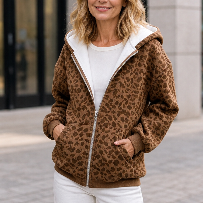 Wearluxe – Leopard Print Zip-Up Hoodie