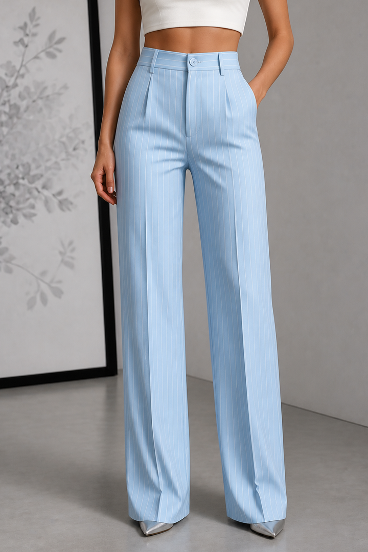 Longline – Pinstripe High-Waisted Wide-Leg Trousers