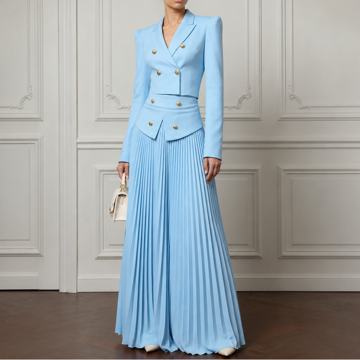 Poiseform – Cropped Padded Blazer And Pleated Midi Skirt Set