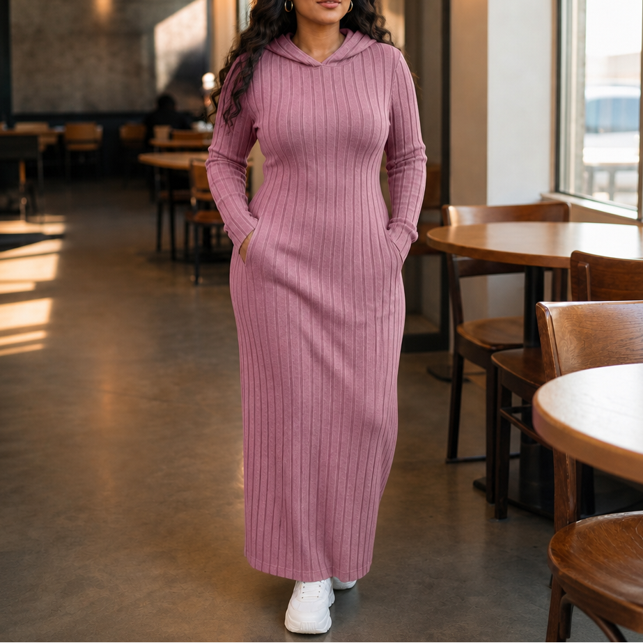 Lunarobe – Ribbed Hooded Maxi Dress With Pockets