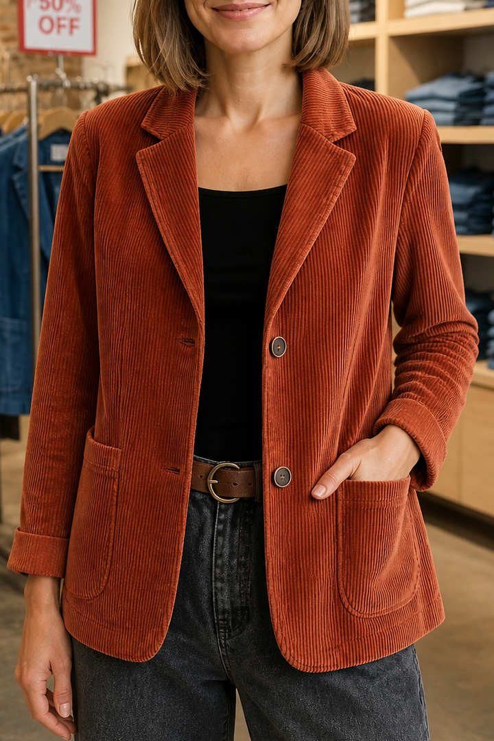 Wearbella – Fine Corduroy-Look Structured-Shoulder Jacket