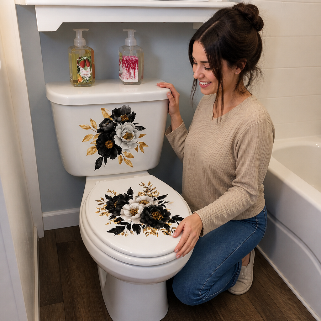 Pearlflora – Layered Floral PVC Toilet Decal Set