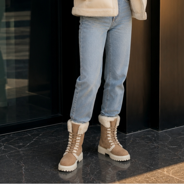 Velvara – Plush-Lined Lace-Up Mid-Calf Boots