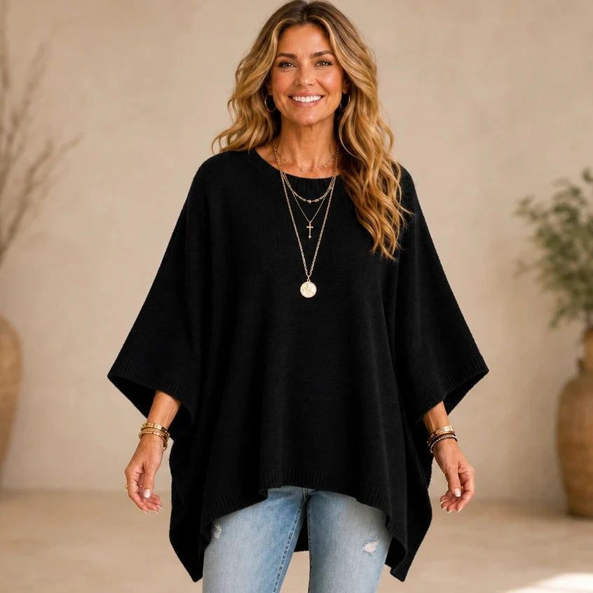 Drapeelle – Asymmetrical Batwing-Sleeve Knit Top