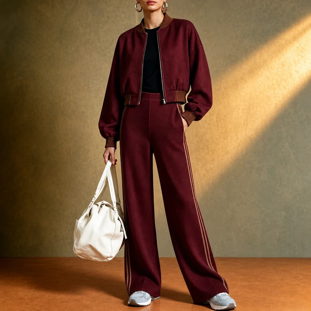 Rally Rib – Cropped Bomber And Striped Wide-Leg Pants Set