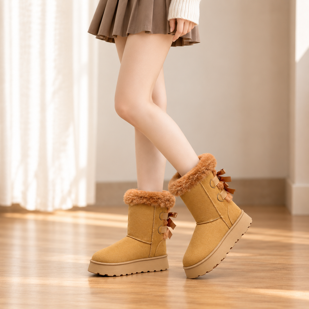 Bowelle – Plush-Lined Platform Bow Winter Boots