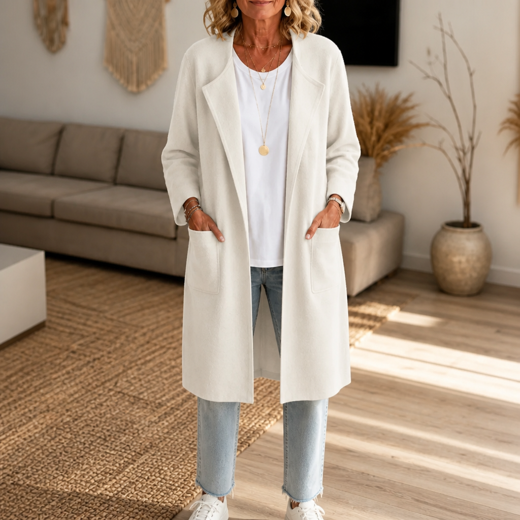 Draperie – Longline Open-Front Wool-Blend Look Coat