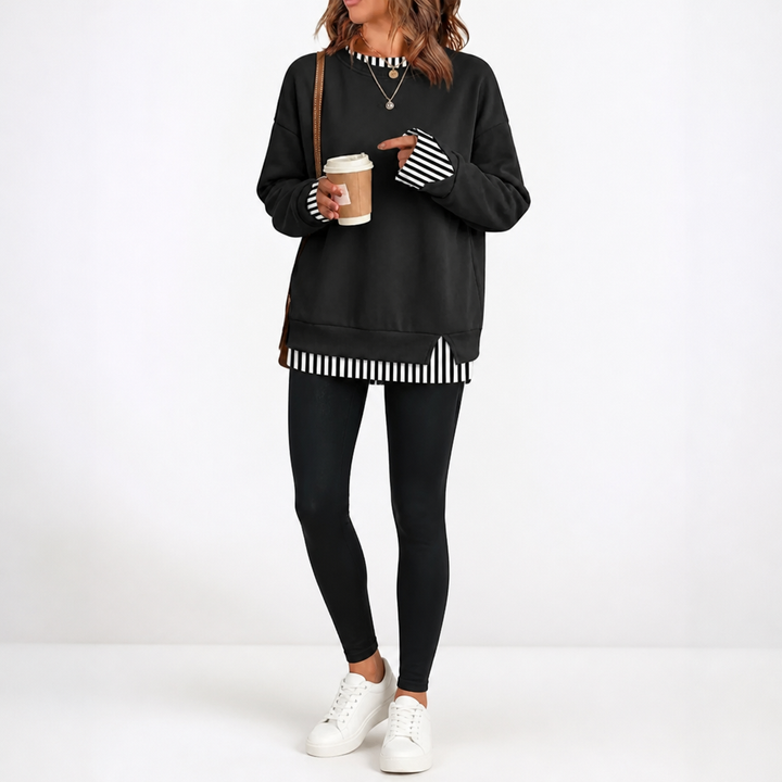 Layerella – Faux-Layer Ribbed Cuff Sweatshirt