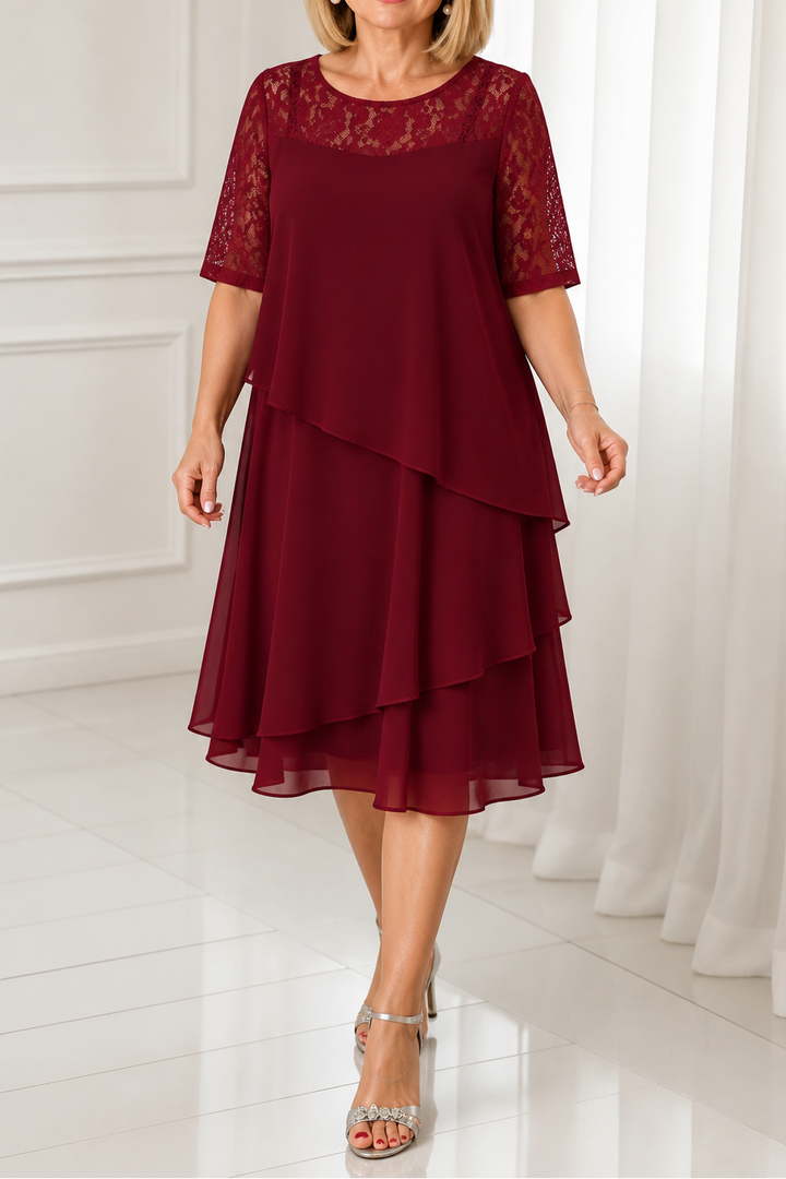 Wearbella – Tiered Lace Yoke High-Waist Midi Dress
