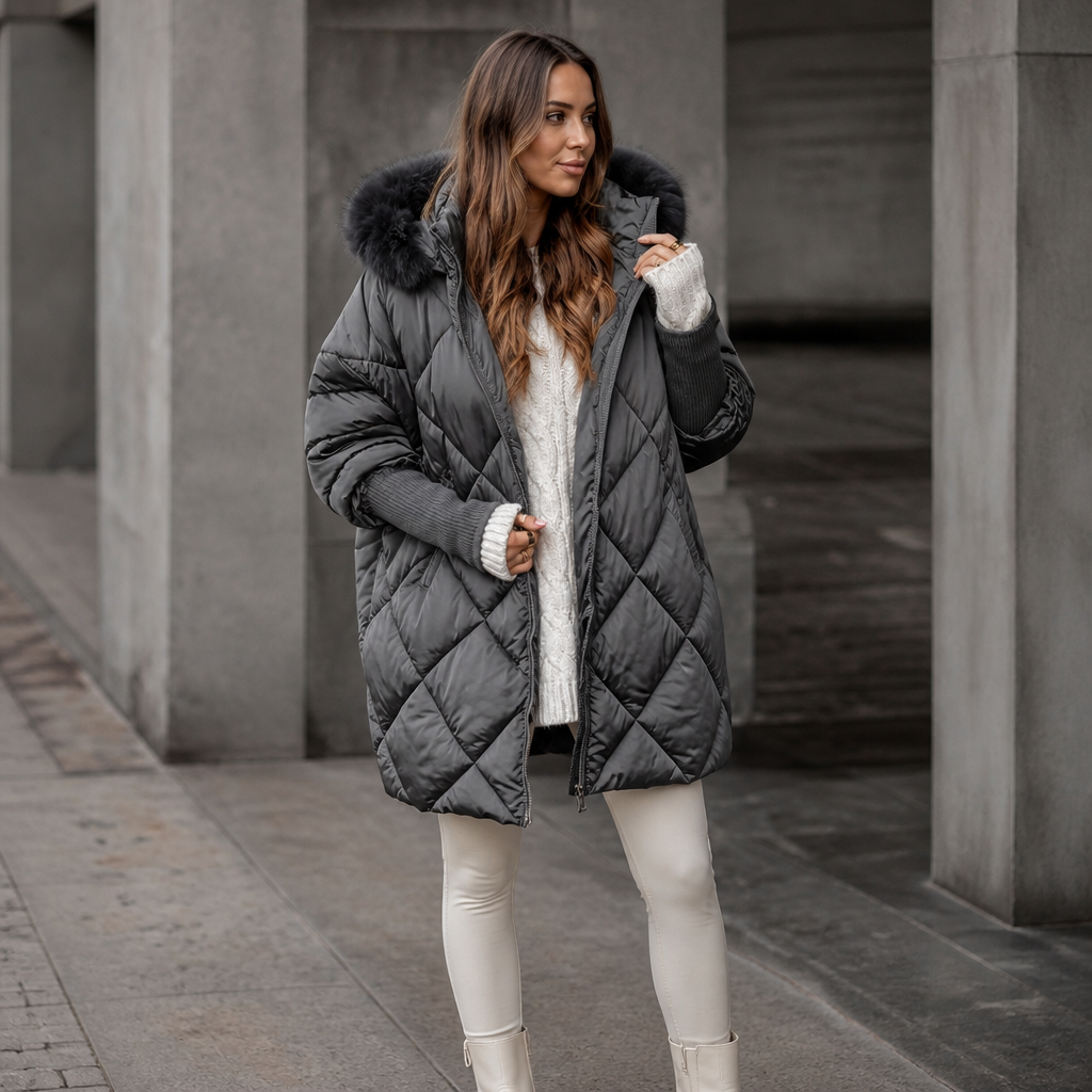 Wovella – Oversized Faux-Fur Hood Quilted Parka
