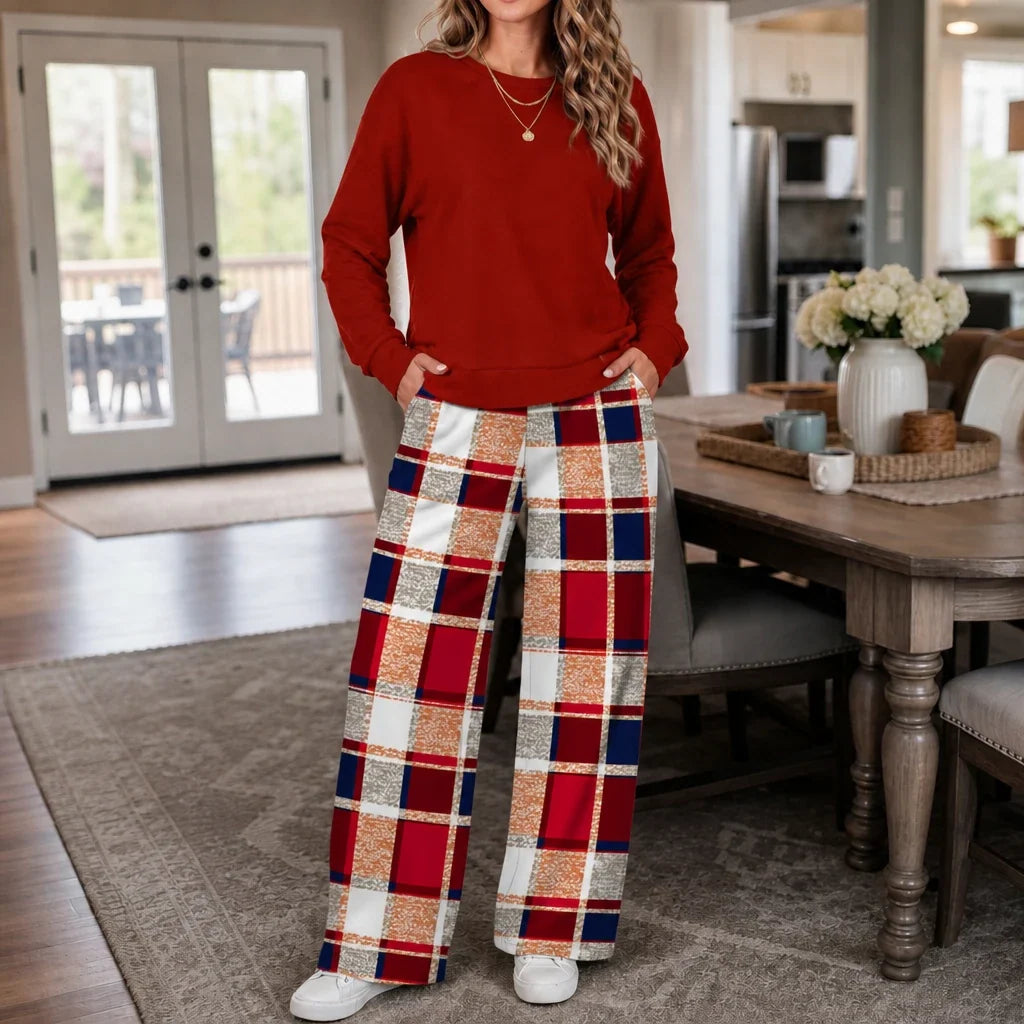Wearbella – Crewneck Sweatshirt And Wide-Leg Pants Set