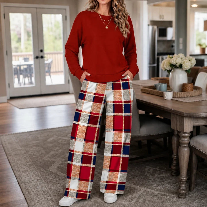 Wearbella – Crewneck Sweatshirt And Wide-Leg Pants Set
