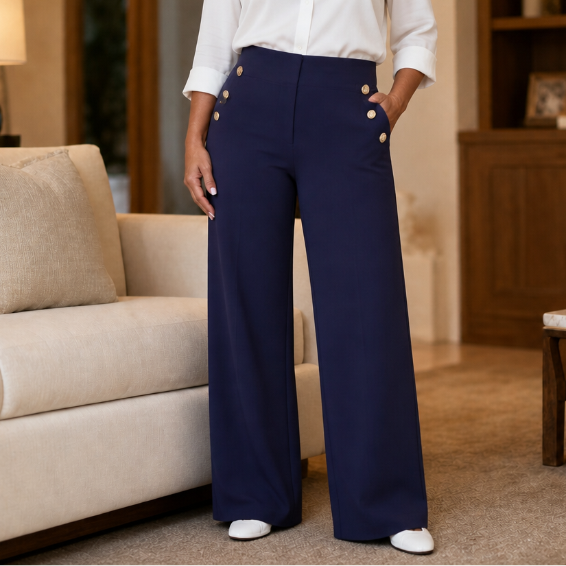 Curvella – High-Waisted Wide-Leg Ponte Trousers