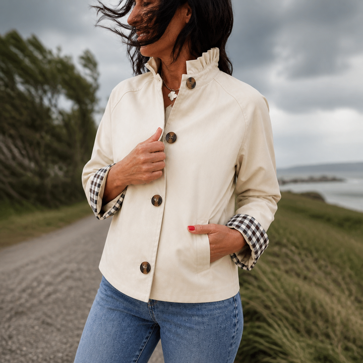 Cuff & Collar – Plaid Cuff Ruffle Collar Short Trench Coat