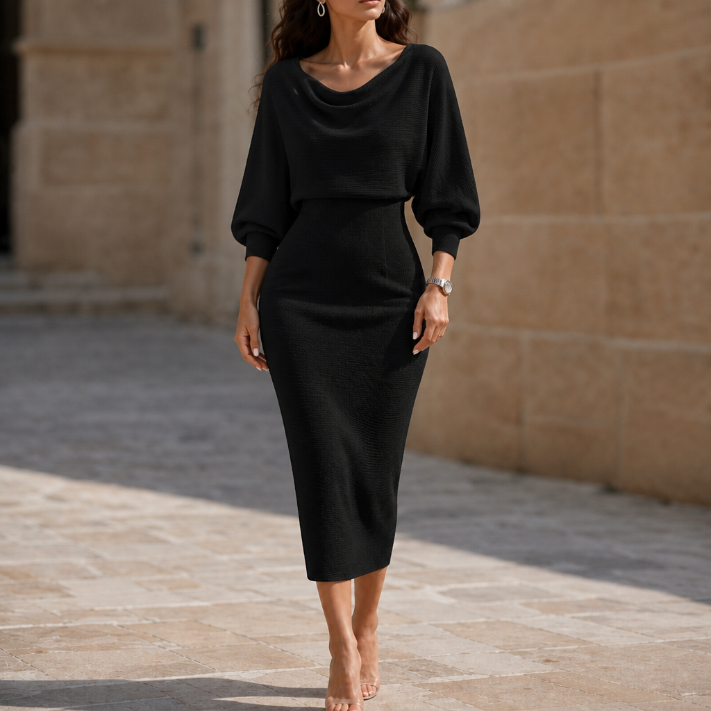 Wearbella – Ribbed Draped Top And Midi Skirt Set