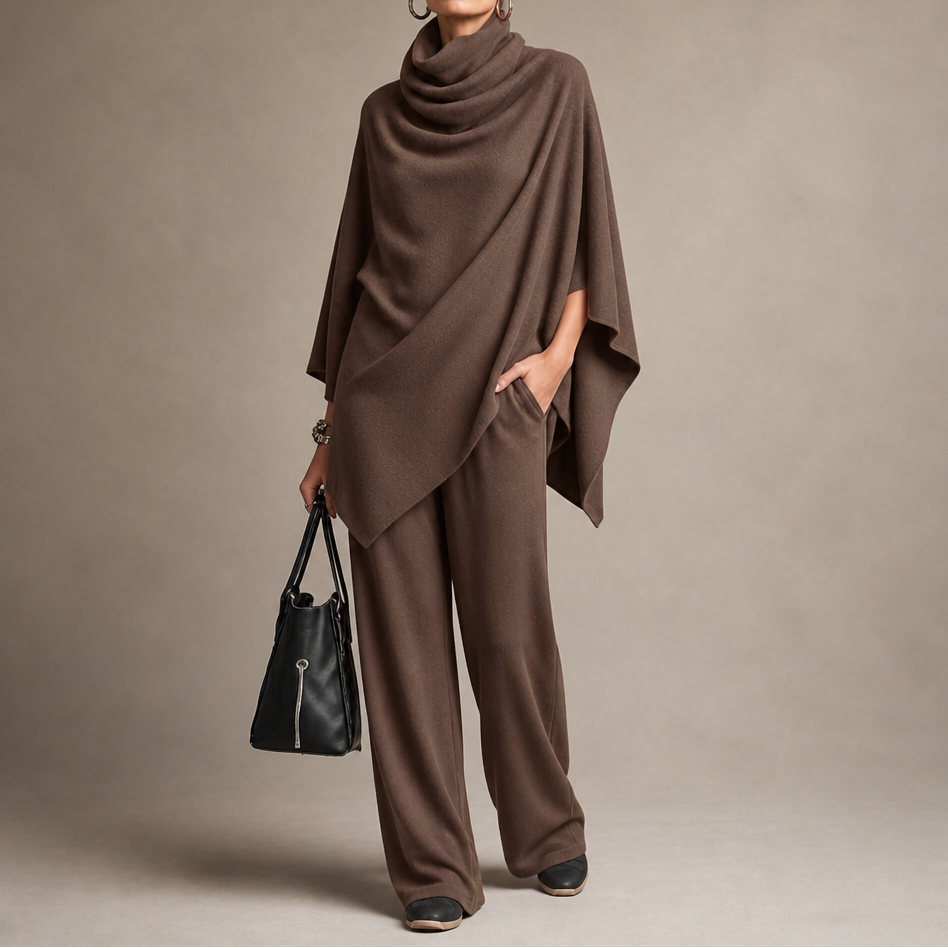 Draveny – Draped Cowl-Neck Top And Trouser Set