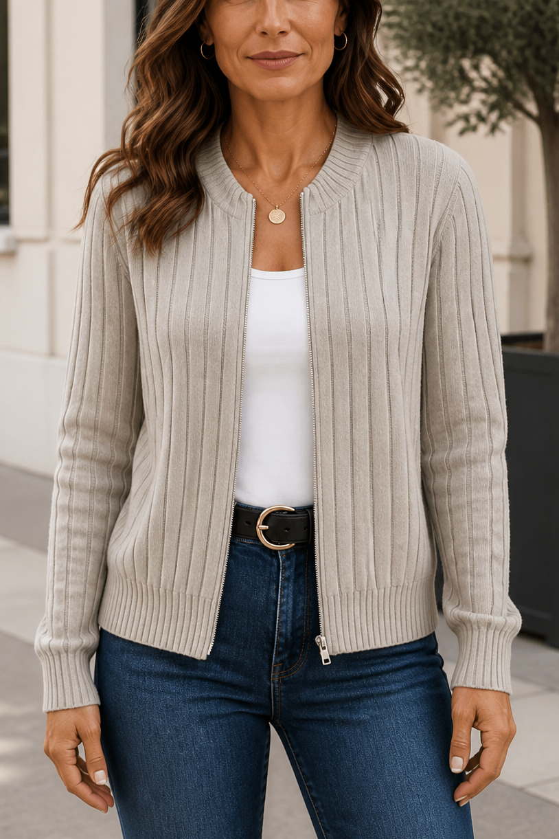 Rivknit – Ribbed Knit Zip-Front Cardigan