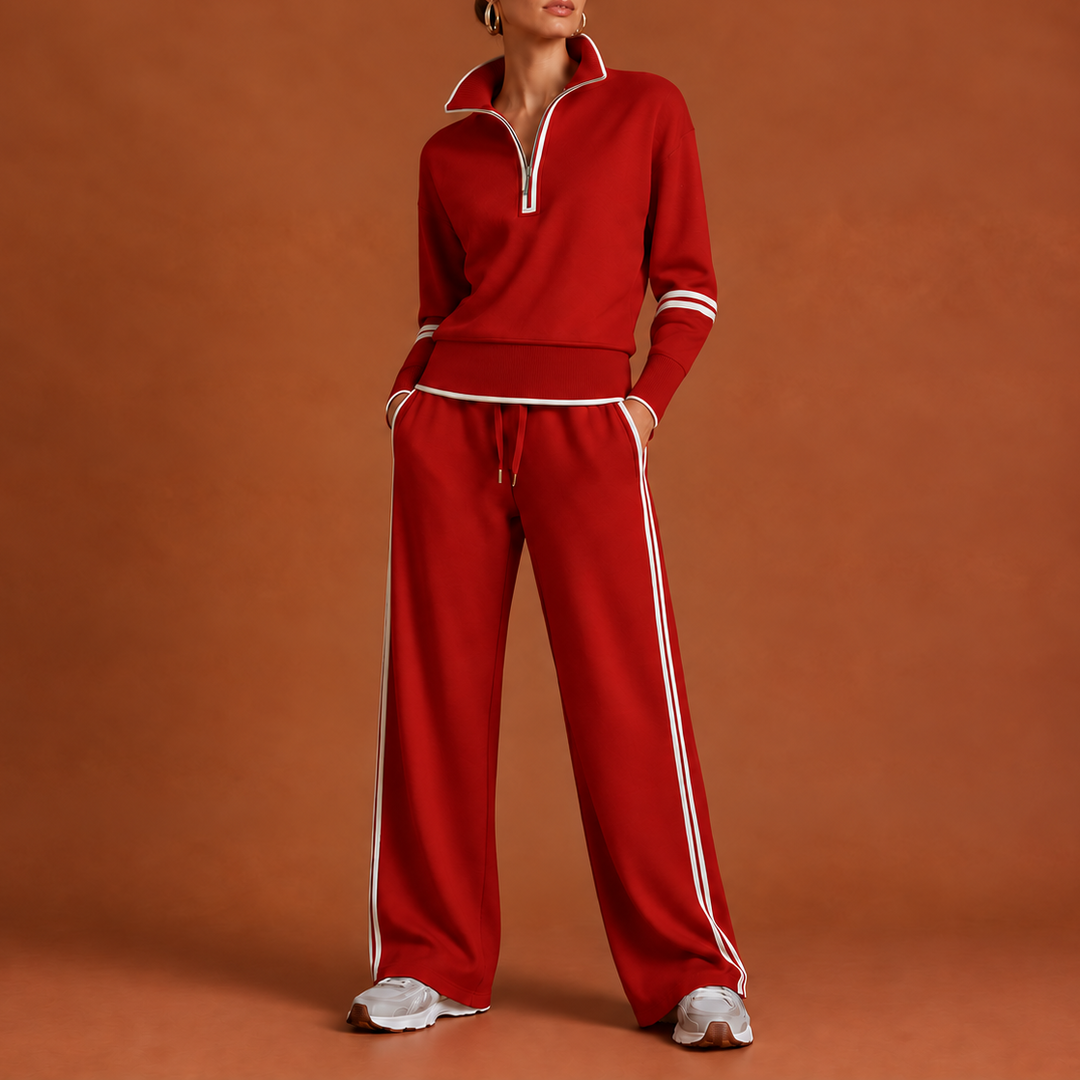 Wearbella – Striped Half-Zip Wide-Leg Lounge Set
