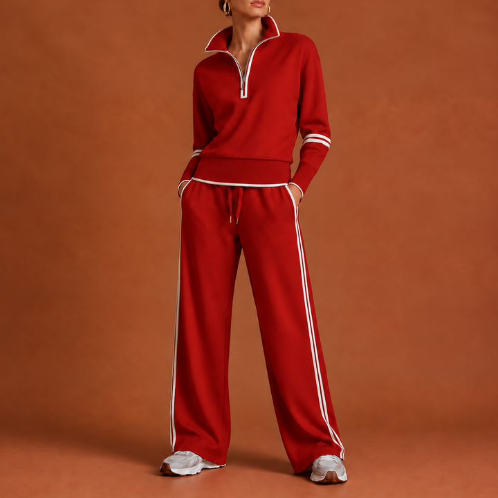 Wearbella – Striped Half-Zip Wide-Leg Lounge Set