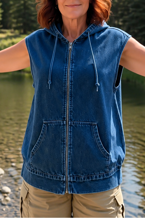 Wrapdrift – Oversized Hooded Denim Like Vest