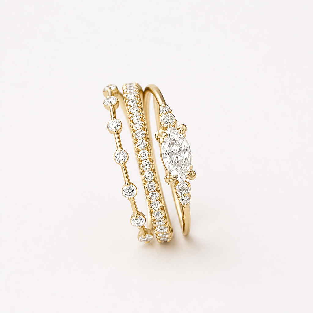 Marquisette – Marquise-Cut Stones 3-Piece Stacking Ring Set