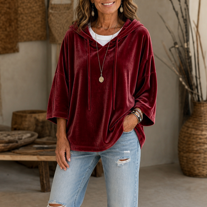 Veloura – V-Neck Hooded Velour Hoodie