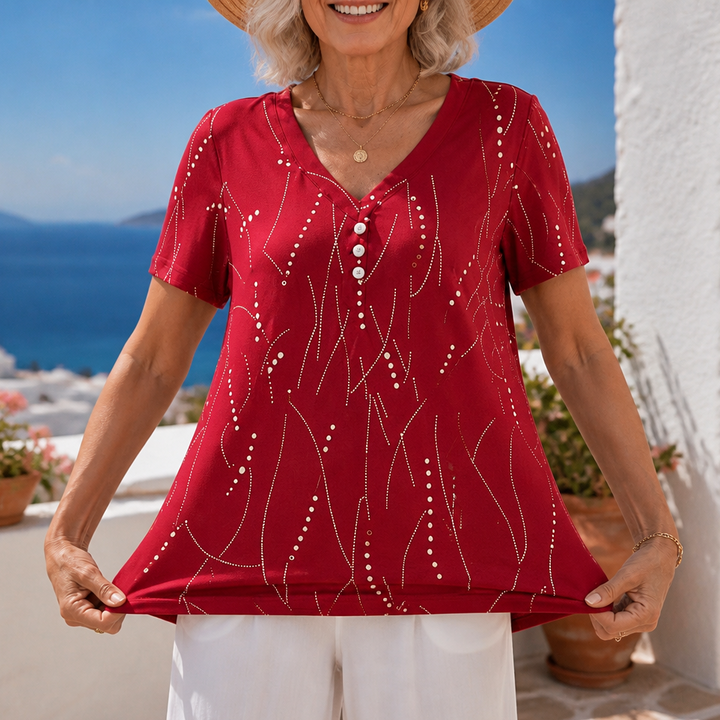 Vivelyn – Dimensional Print V-Neck Blouse