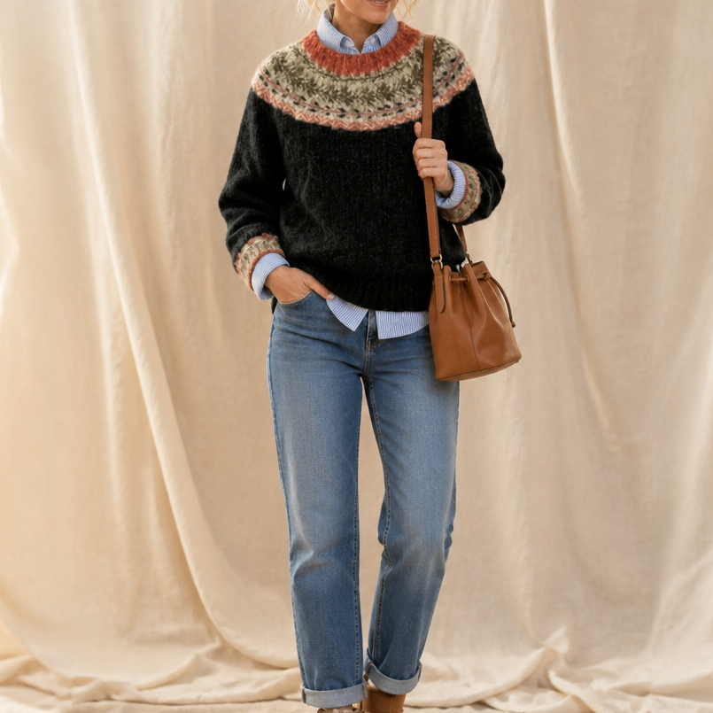 Mayfair Isle – Fair Isle Yoke Crew Neck Pullover Sweater