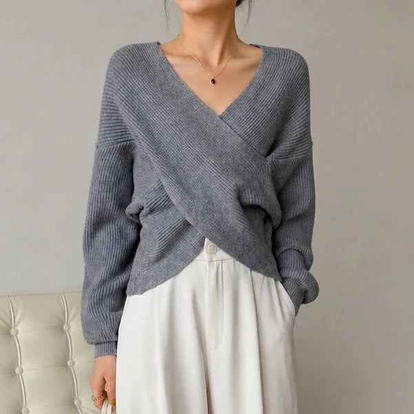 Vellora – Ribbed Cropped Wrap Sweater