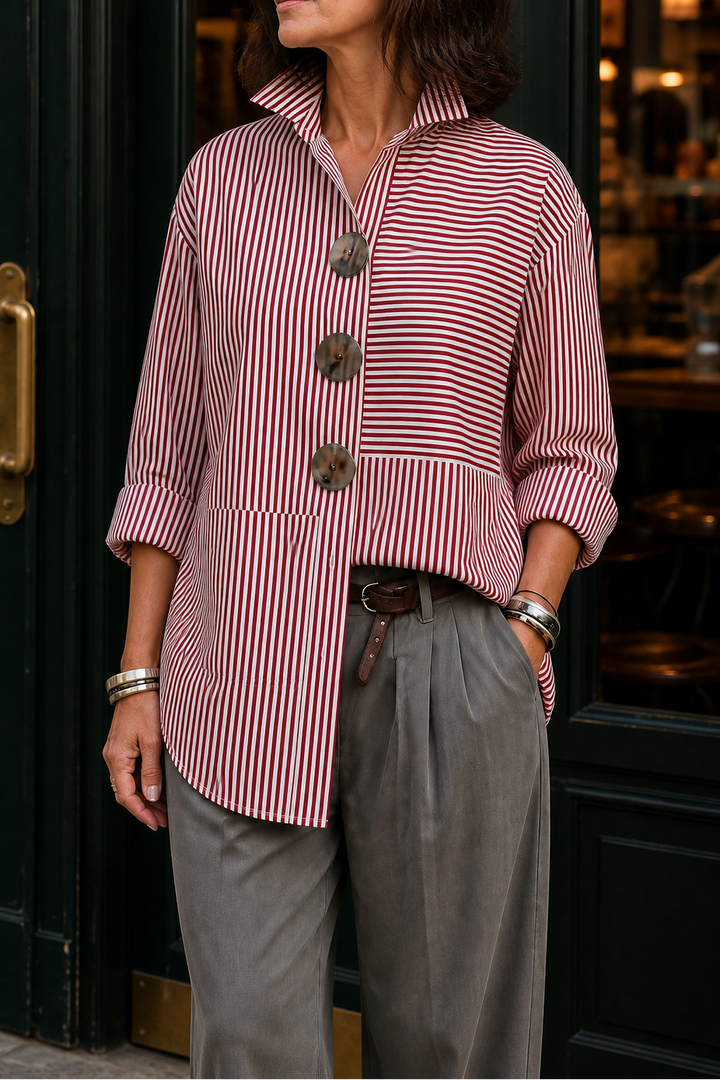Veyrastripe – Irregular Stripe Stand Collar Shirt