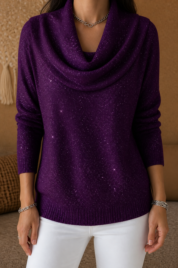 Sparkle – Shimmer Cowl-Neck Long Sleeve Top