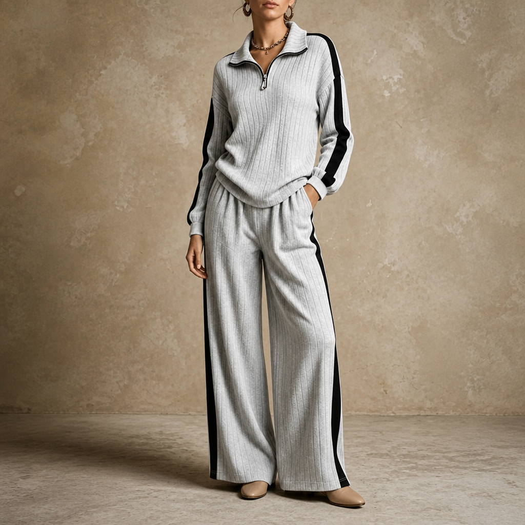 Ribelle – Ribbed Half-Zip Wide-Leg Lounge Set