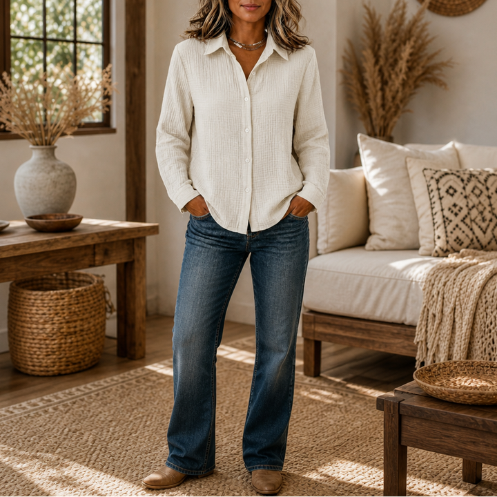 Wearbella – Crinkle-Crepe Button-Down Blouse
