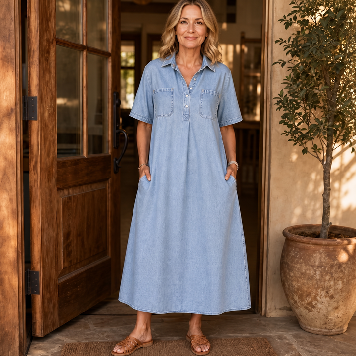 Easewell – Lightweight Denim-Look Midi Shirt Dress