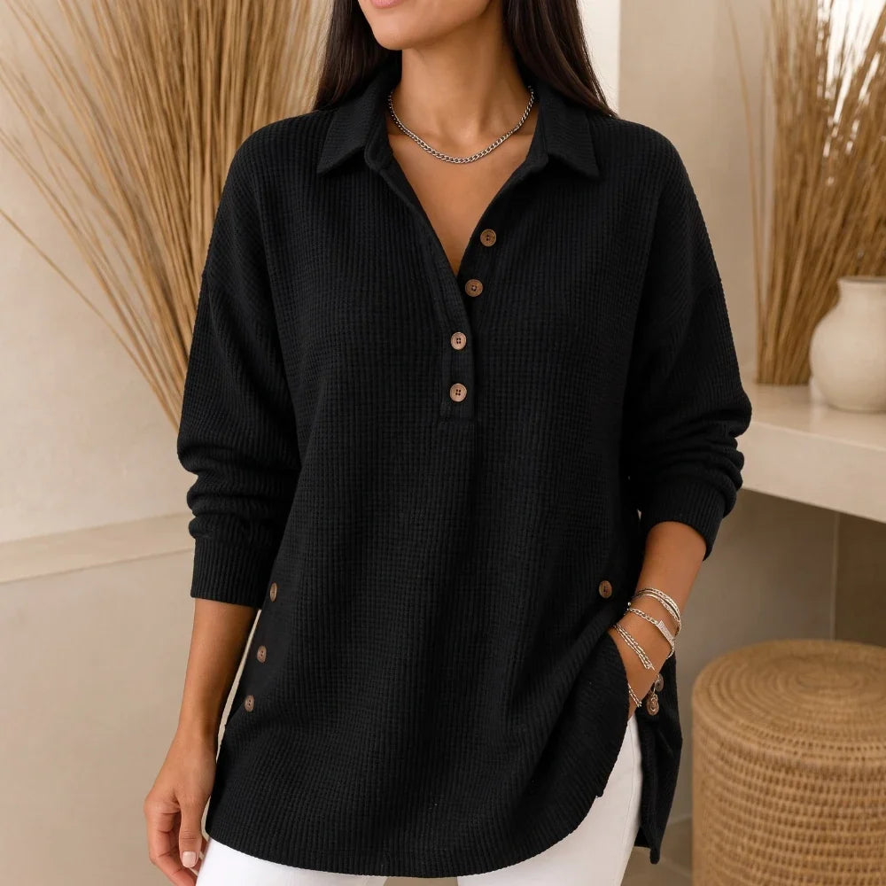 Waffle & Wear – Long-Sleeve Waffle-Knit Tunic Sweater